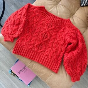 Wool Blend Vibrant Red Cable Knit Sweater